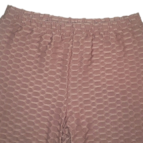 Cacia High Rise Scrunch Butt Honeycomb Bubble Jacquard Pink Slimming Leggings L - Picture 9 of 16
